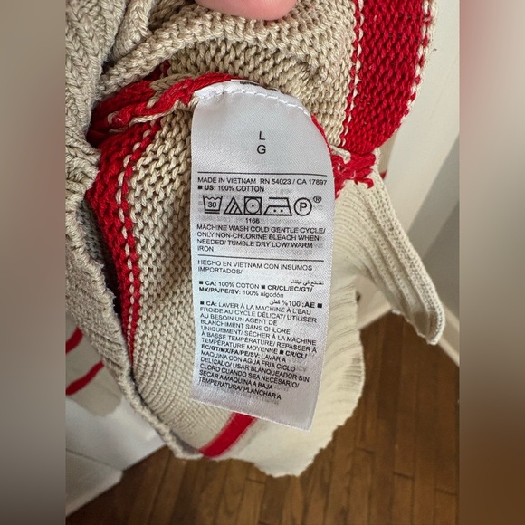 Old Navy Turtleneck Tunic Sweater – Size Large | Tan & Red Stripe | 100% Cotton - Picture 10 of 11